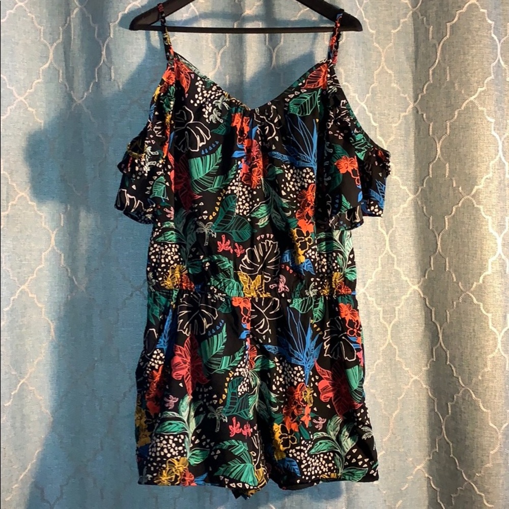 Tropical Print off the shoulder Romper